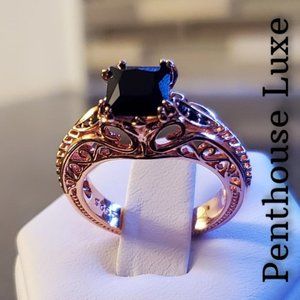 14k Rose Gold Obsidian Sterling Silver Ring